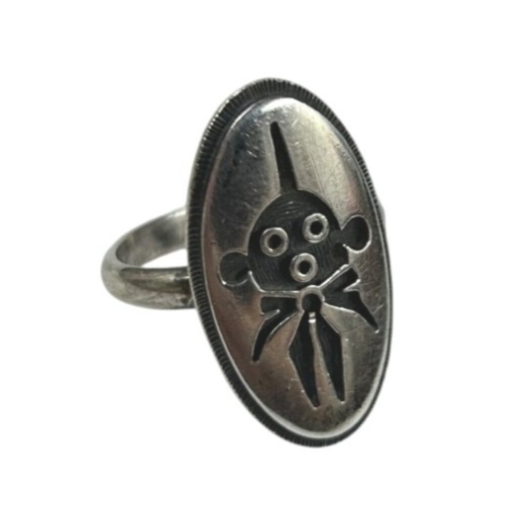 Vintage Steven Pooyouma Kuyvaya Mudhead Silver Overlay Ring Sz 9